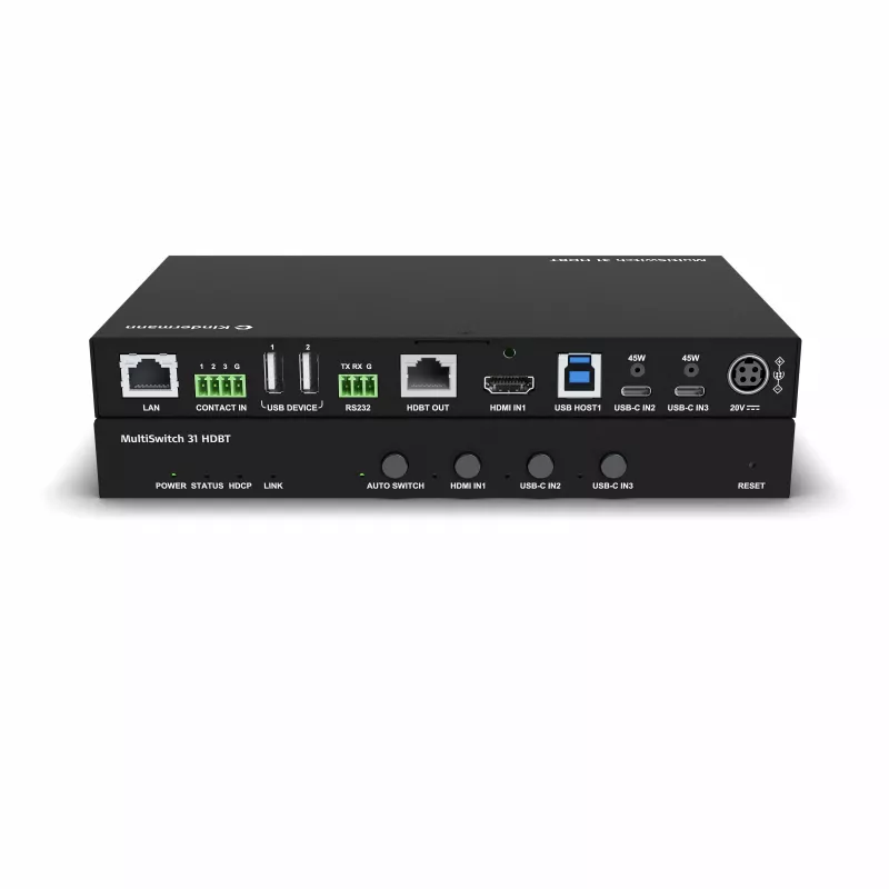 Kindermann MultiSwitch 31 HDBT 2.0 trasmettitore / switch di presentazione - 3x1 USB-C e HDMI su HDBaseT - Telnet - RS-232 - 4K UHD