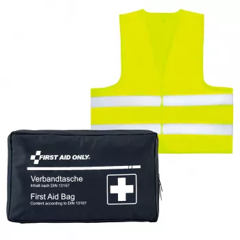 First Aid Only kit di primo soccorso per moto DIN 13167 blu con giubbotto di segnalazione