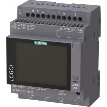 Siemens LOGO! 12/24 RCE modulo logico con display, 8 DI/4 AI/4 relè, 12-24V DC, Ethernet, Modbus TCP/IP
