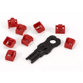 ALLNET blocco TP/RJ45 rosso confezione da 10 con chiave di sicurezza, tappo parapolvere, lucchetto di sicurezza per rete (ALL-TP-RJ45-Blocker-10PCS)