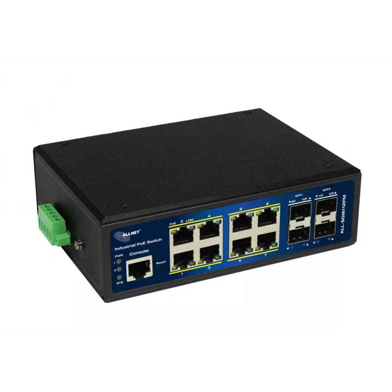 ALLNET ALL-SGI8112PM-BT Switch Ethernet Gigabit PoE++ Industrial Full Managed Layer2+, 12 porte, 8x PoE++ (budget 240W)