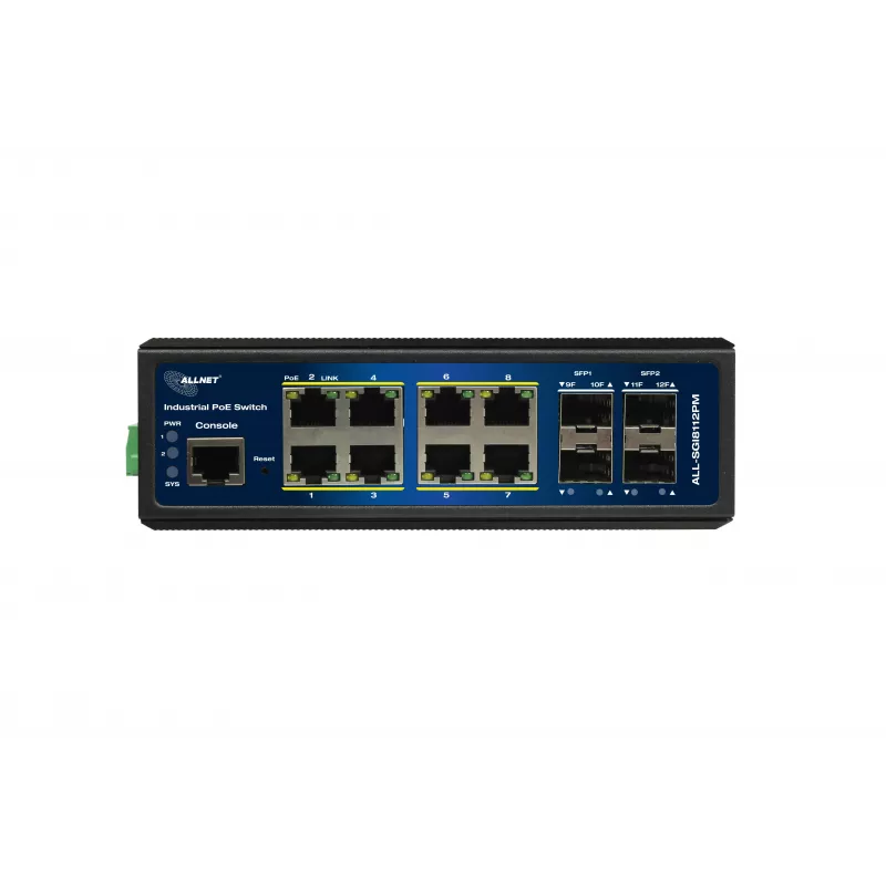 ALLNET ALL-SGI8112PM-BT Switch Ethernet Gigabit PoE++ Industrial Full Managed Layer2+, 12 porte, 8x PoE++ (budget 240W)