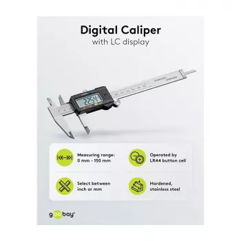 Goobay calibro digitale 0-150 mm / 0-6 pollici acciaio inox