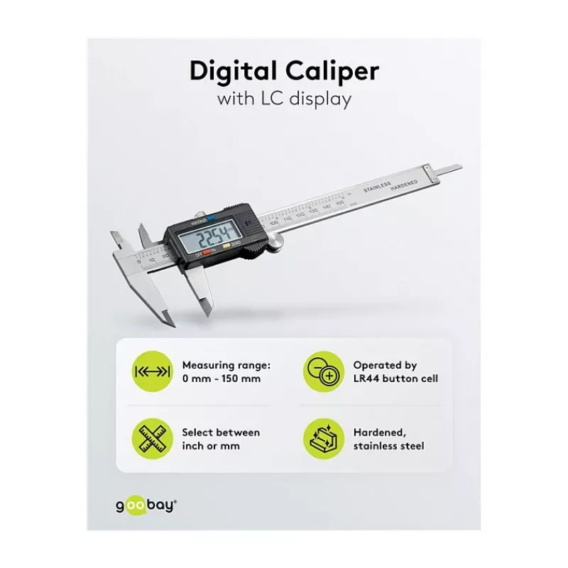 Goobay calibro digitale 0-150 mm / 0-6 pollici acciaio inox