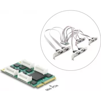 Scheda Delock Mini PCIe I/O full size a 8 x seriale RS-232 DB9 con staffe standard e Low Profile