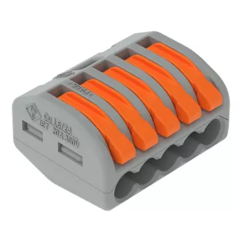 Blocco morsetti compatto WAGO 222-415 a 5 conduttori con azionamento a leva, connessione a molla, 32 A, 400 V, grigio/arancione