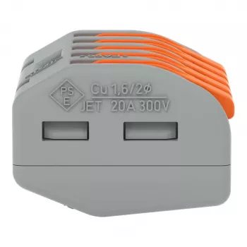 Blocco morsetti compatto WAGO 222-415 a 5 conduttori con azionamento a leva, connessione a molla, 32 A, 400 V, grigio/arancione