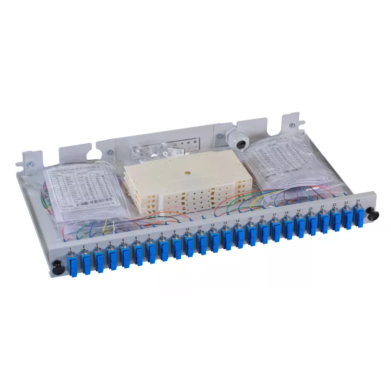 EFB Elektronik Patch panel in fibra ottica - montaggio rack - SC SM X 48 - grigio, RAL 7035 - 1U - 19 pollici