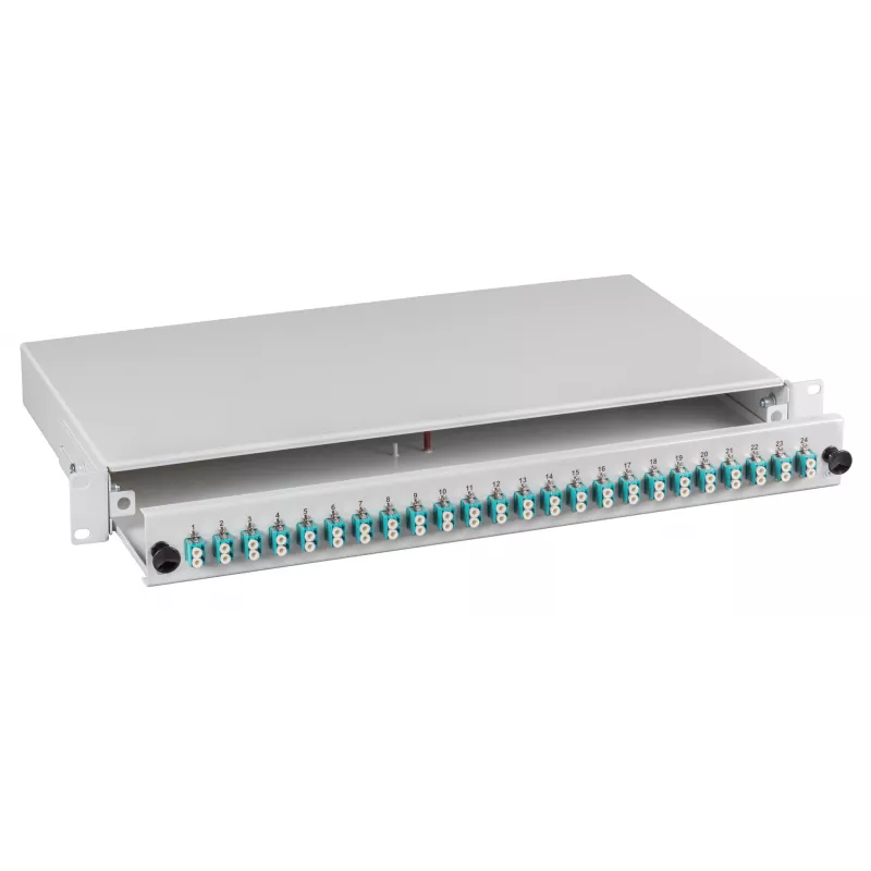 EFB Spleißbox LC 9/125µm OS2 cassetto 1U 48 Pigtails preterminati 24 accoppiatori duplex