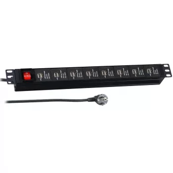 EFB Elektronik PDU di ricarica USB rackmount 19 pollici 1U - 16 porte USB, ingresso CEE 7/7, nero