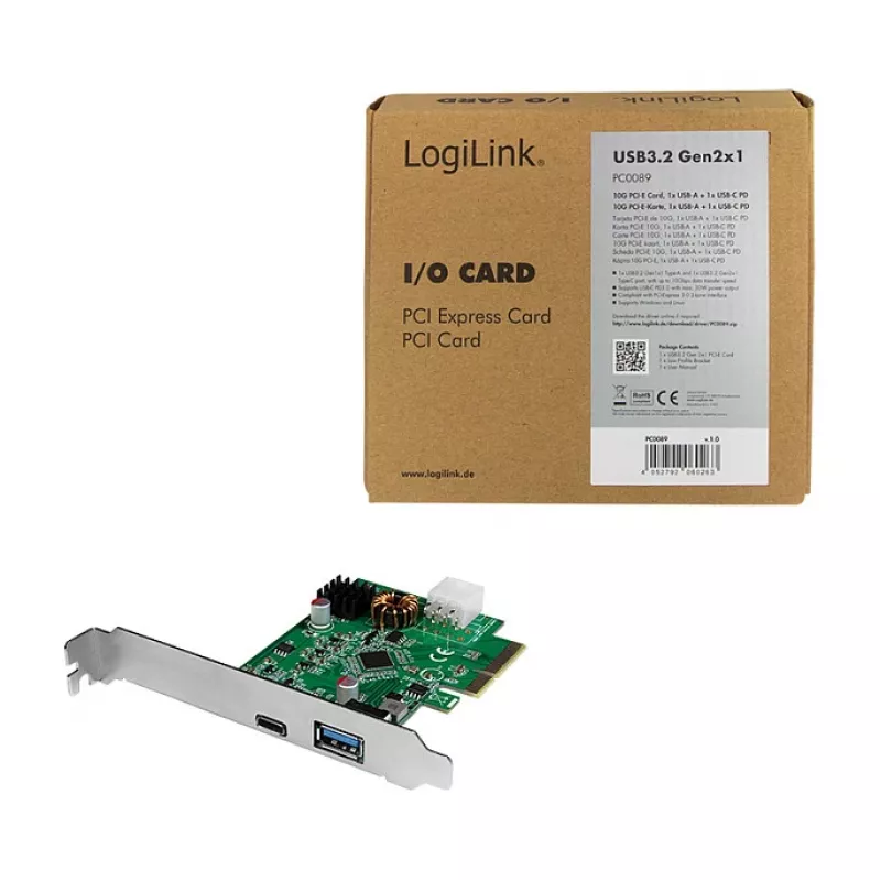 LogiLink scheda PCI Express USB 3.2, 5 Gbps, 2 porte USB-A esterne + 3 interne