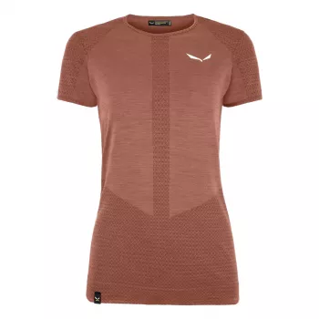 Salewa Zebru Medium Warm Merino Wool T-shirt baselayer da donna - Etruscan Red, taglia S