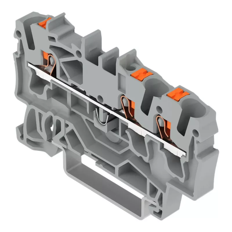 WAGO 2202-1301 - Morsetto passante a 3 conduttori con pulsante, 2,5 mm², grigio