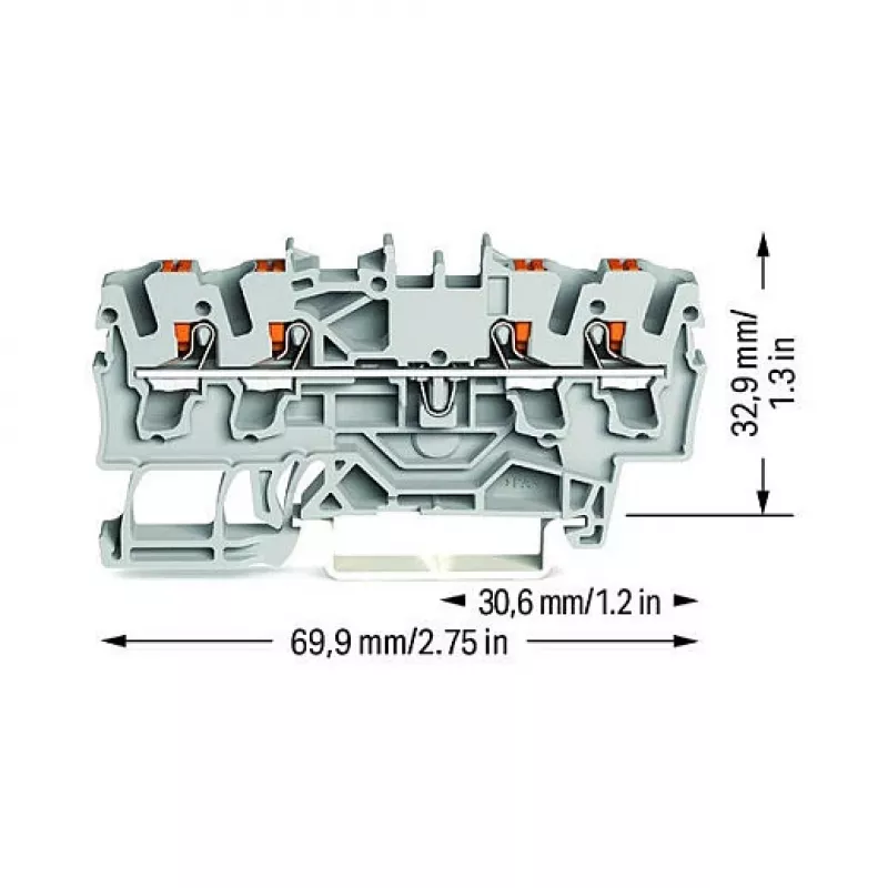 WAGO Morsetto passante 4 conduttori push-in 2,5 mm² grigio