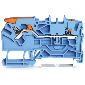 WAGO 2102-5204 Morsetto passante a 2 conduttori con leva e pulsante, 2,5 mm, blu