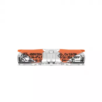 WAGO 221-2401 Connettore di giunzione inline, 2 conduttori, 0,2-4 mm², 600 pz., trasparente/arancione