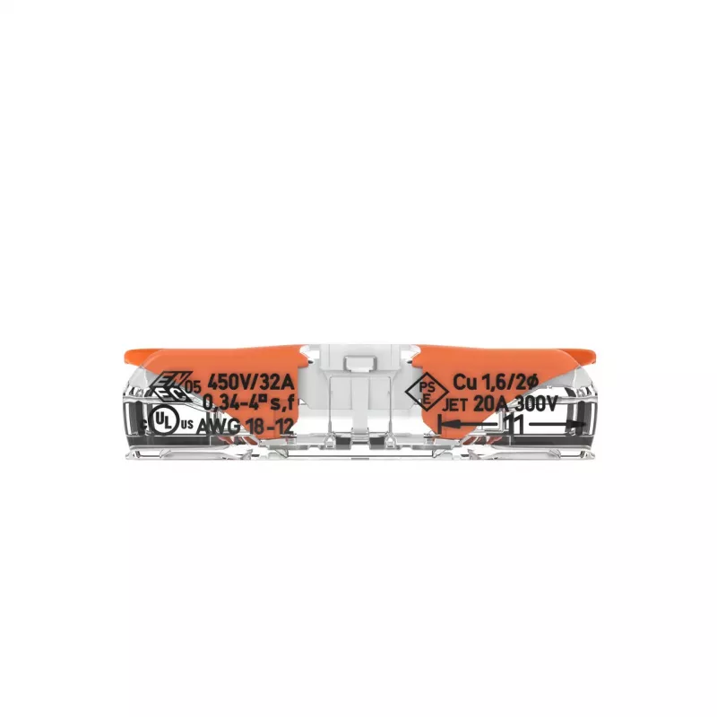 WAGO 221-2401 Connettore di giunzione inline, 2 conduttori, 0,2-4 mm², 600 pz., trasparente/arancione