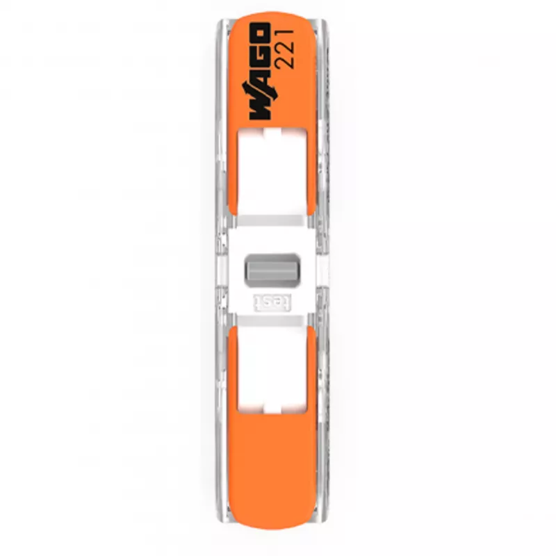 WAGO 221-2401 Connettore di giunzione inline, 2 conduttori, 0,2-4 mm², 600 pz., trasparente/arancione