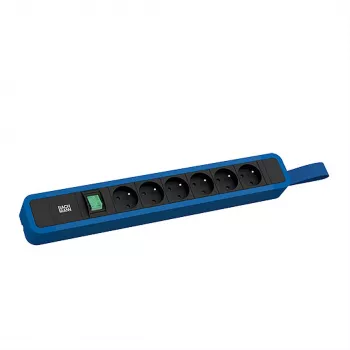 Bachmann PRIMO 2 ciabatta 6x prese tipo E con interruttore e occhiello per sospensione 2,0m spina CEE7/7 RAL5010 blu genziana