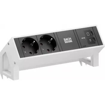 Bachmann DESK2 2x Schuko USB-C 45W 0,2m bianco puro RAL9010 modulo di alimentazione da tavolo