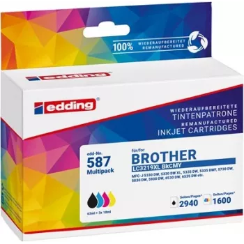 Edding cartucce di inchiostro compatibili confezione combinata nero, ciano, magenta, giallo - sostituzione per Brother LC-3219XL serie (confezione da 4)