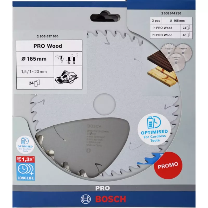 BOSCH POWERTOOLS PRO Wood lama circolare a batteria 165 mm (confezione convenienza da 3)