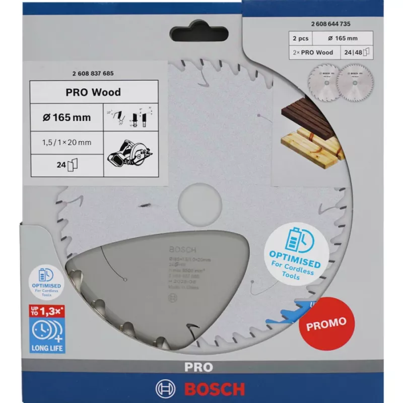 BOSCH POWERTOOLS PRO Wood lama circolare a batteria 165 mm (confezione promozionale da 2)