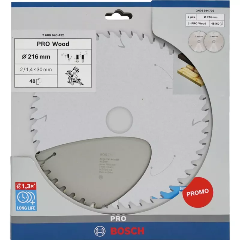 BOSCH POWERTOOLS PRO lama circolare per legno 216 mm (confezione promozionale da 2)