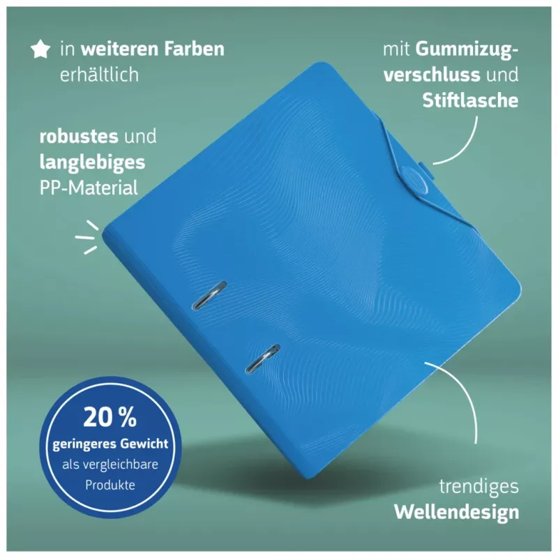 BRUNNEN WAVE raccoglitore con leva e coperchio azzurro plastica 7,0 cm DIN A4