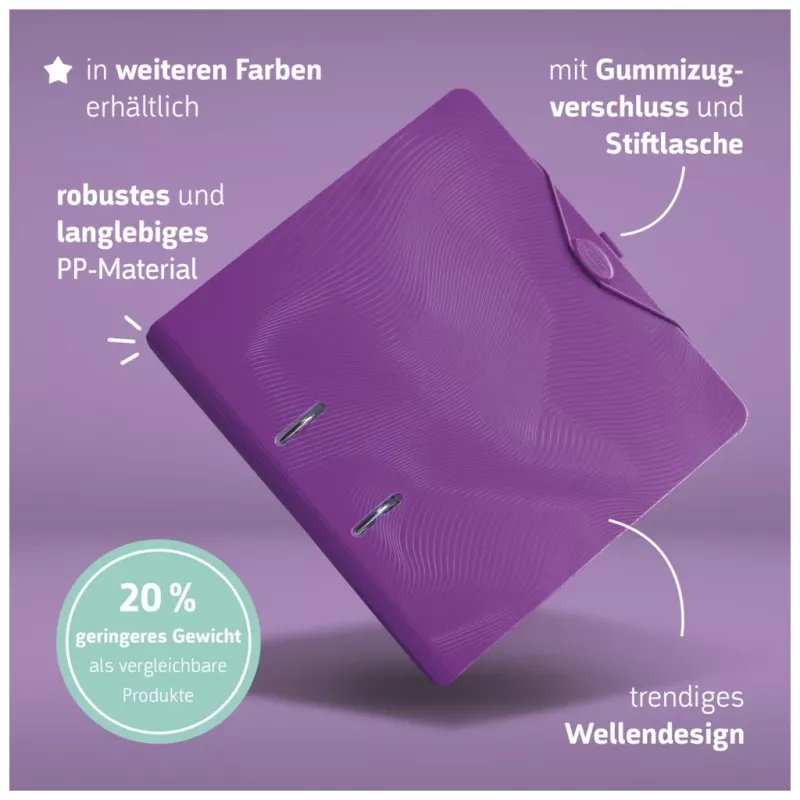 BRUNNEN WAVE raccoglitore con leva e coperchio viola plastica 7,0 cm DIN A4
