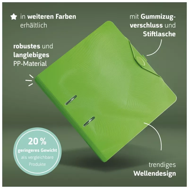 BRUNNEN WAVE raccoglitore con leva e coperchio kiwi verde plastica 7 cm DIN A4