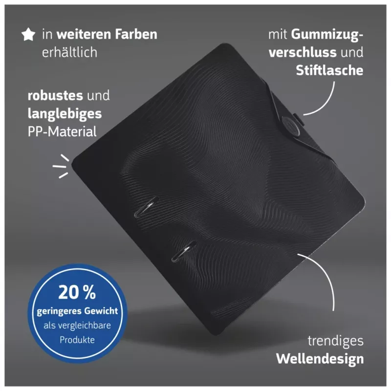 BRUNNEN WAVE raccoglitore a leva Onyx Black plastica 7,0 cm DIN A4