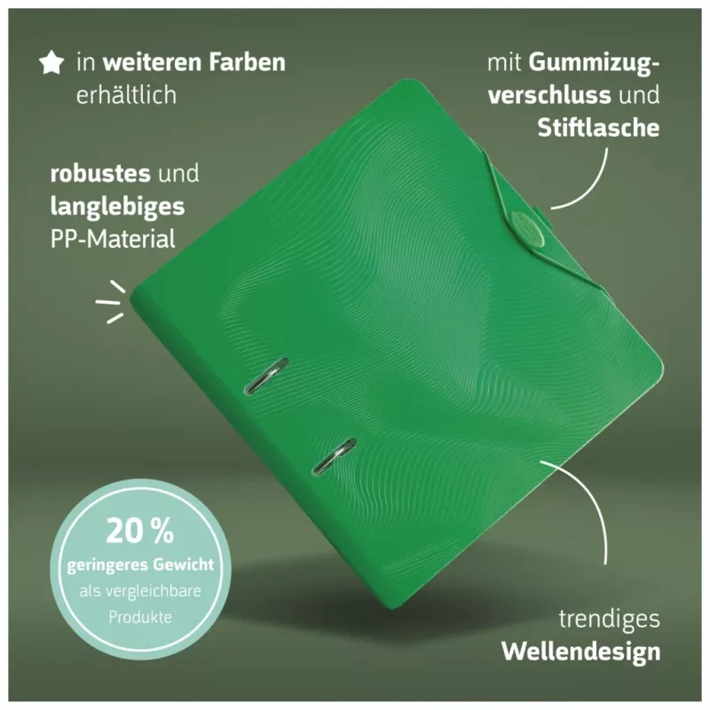 BRUNNEN WAVE raccoglitore con leva e coperchio verde plastica 7,0 cm DIN A4