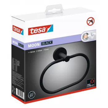 Tesa MOON BLACK anello portasciugamani montaggio adesivo metallo verniciato a polvere nero opaco