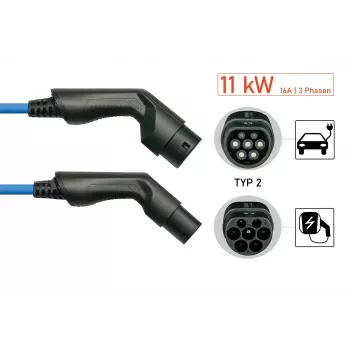 kabelmeister® cavo di ricarica EV Mode 3, connettore maschio Type 2 su connettore femmina, trifase, 16 A, 11 kW, blu, 5 m