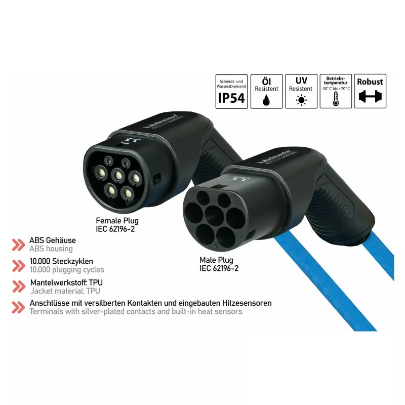 KABELMEISTER cavo di ricarica EV Mode 3 Type 2 11 kW 16 A trifase a spirale 5 m nero