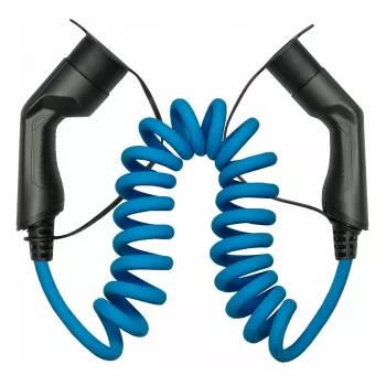 KABELMEISTER Prolunga per ricarica EV Mode 3, connettore Type 2 su connettore femmina, trifase, 32A, 22kW, cavo a spirale, 5m, nero