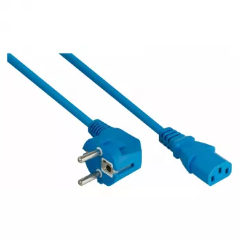 Kabelmeister cavo di alimentazione connettore maschio Schuko Type E+F (piegato 90°) su connettore IEC C13, blu, 1,0 m