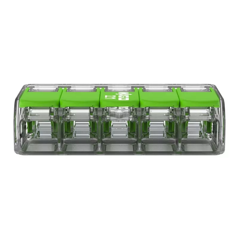 Connettore compatto WAGO 221-425 a 5 conduttori con leve, trasparente/arancione