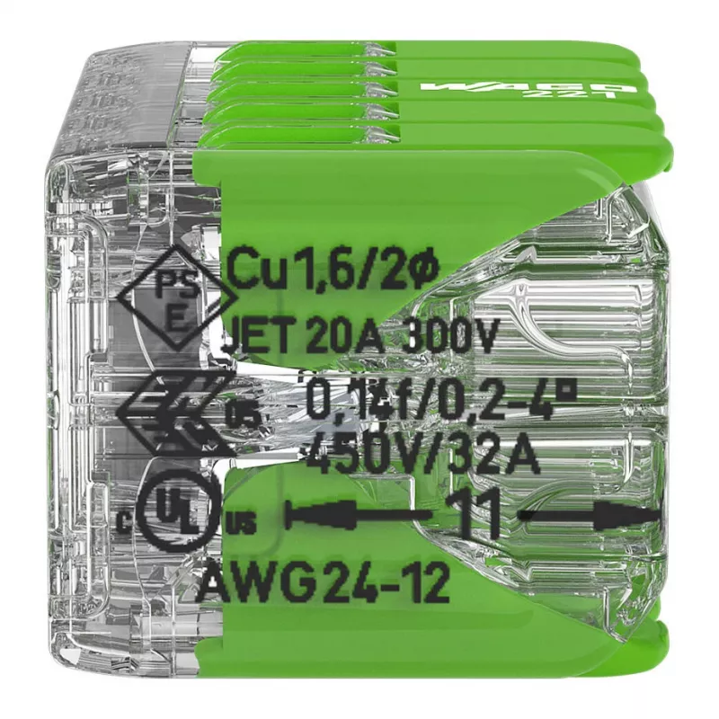 Connettore WAGO 221-430 COMPACT a 2 conduttori, 0,2-4 mm², 15 pezzi, Green Range