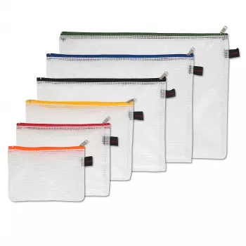 FolderSys Set di 6 bustine portadocumenti con zip - A6, B6, A5, B5, A4, B4 - trasparenti