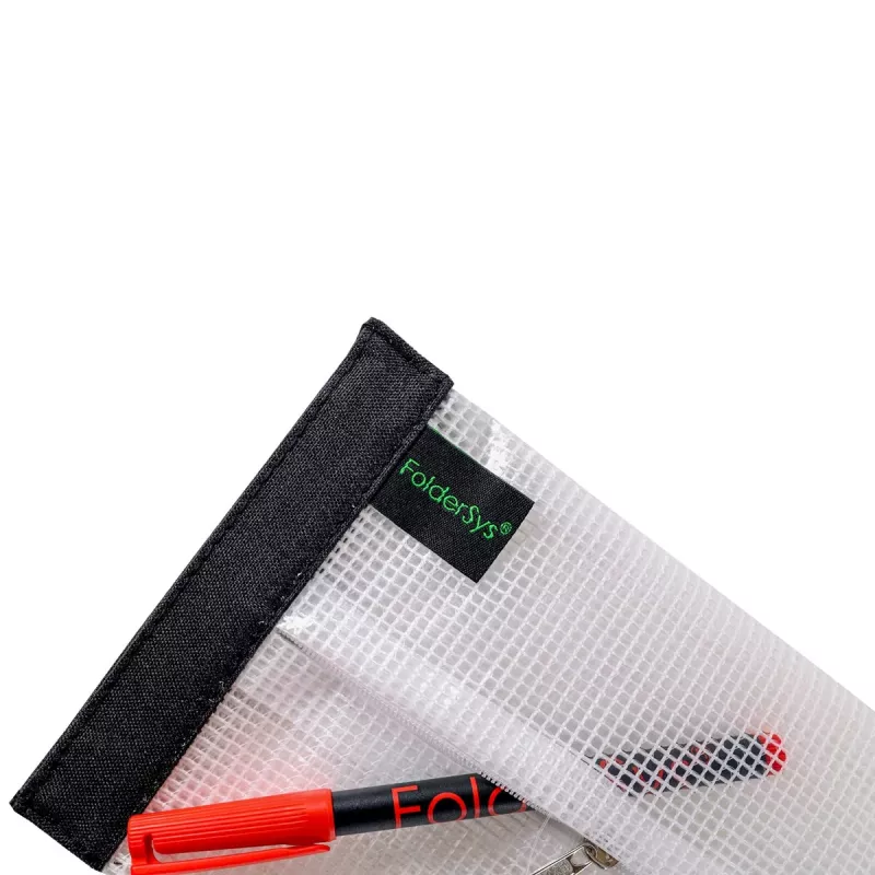 FolderSys SnapBag DIN A6 cartella portadocumenti chiara trasparente senza PVC con cucitura nera