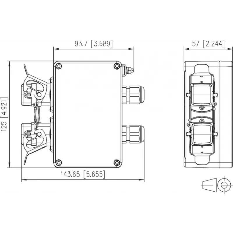 METZ CONNECT E-DAT Industry IP67 V5 presa di rete a 2 porte da superficie, alluminio, grigio (1401060320ME)