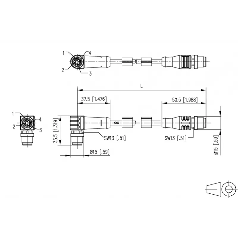 METZ CONNECT M12 cavo patch angolare su dritto, codifica D, 4 poli, 10 m, schermato, PUR, verde