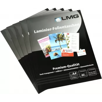 LMG pellicole per plastificazione A4 lucide 25 fogli 80 micron
