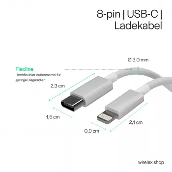 Flexline Cavo USB-C su Lightning, PD, bianco, 0,5m (FL31-13050)