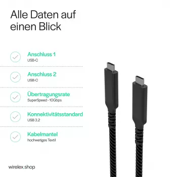 Flexline cavo USB-C su USB-C, USB 3.2 Gen 2, 100W PD, nylon intrecciato, 1 m (FL31-75004)