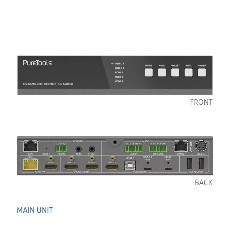 PureLink PT-PSW-52KVM switcher KVM 5x2 4K 60Hz 4:4:4 USB-C HDMI
