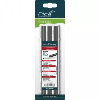 PICA BIG DRY ricariche per falegnami 2H - 12 mine, rettangolari 2x5 mm, 150 mm, grafite nera