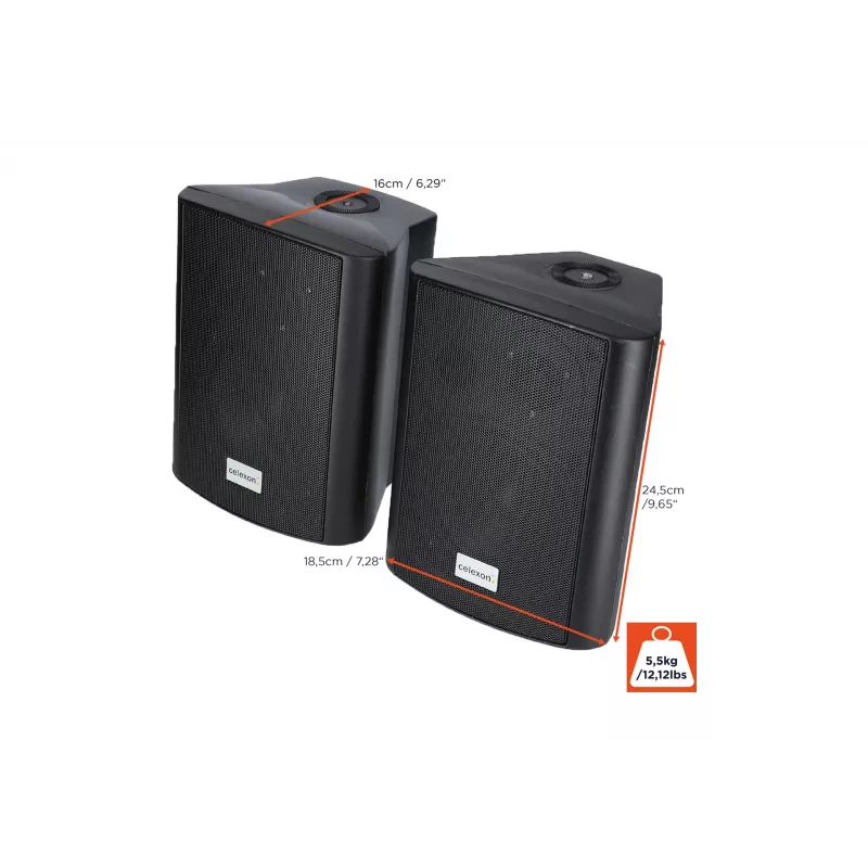 celexon 525-B Set di diffusori attivi 2 vie, 2 x 30 W RMS, con staffe a parete, nero (1000003398)